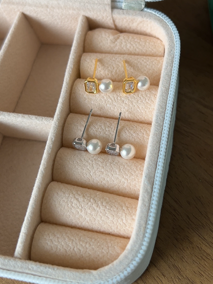 Swarovski Pearl Square Cubic 5mm Stud Earrings