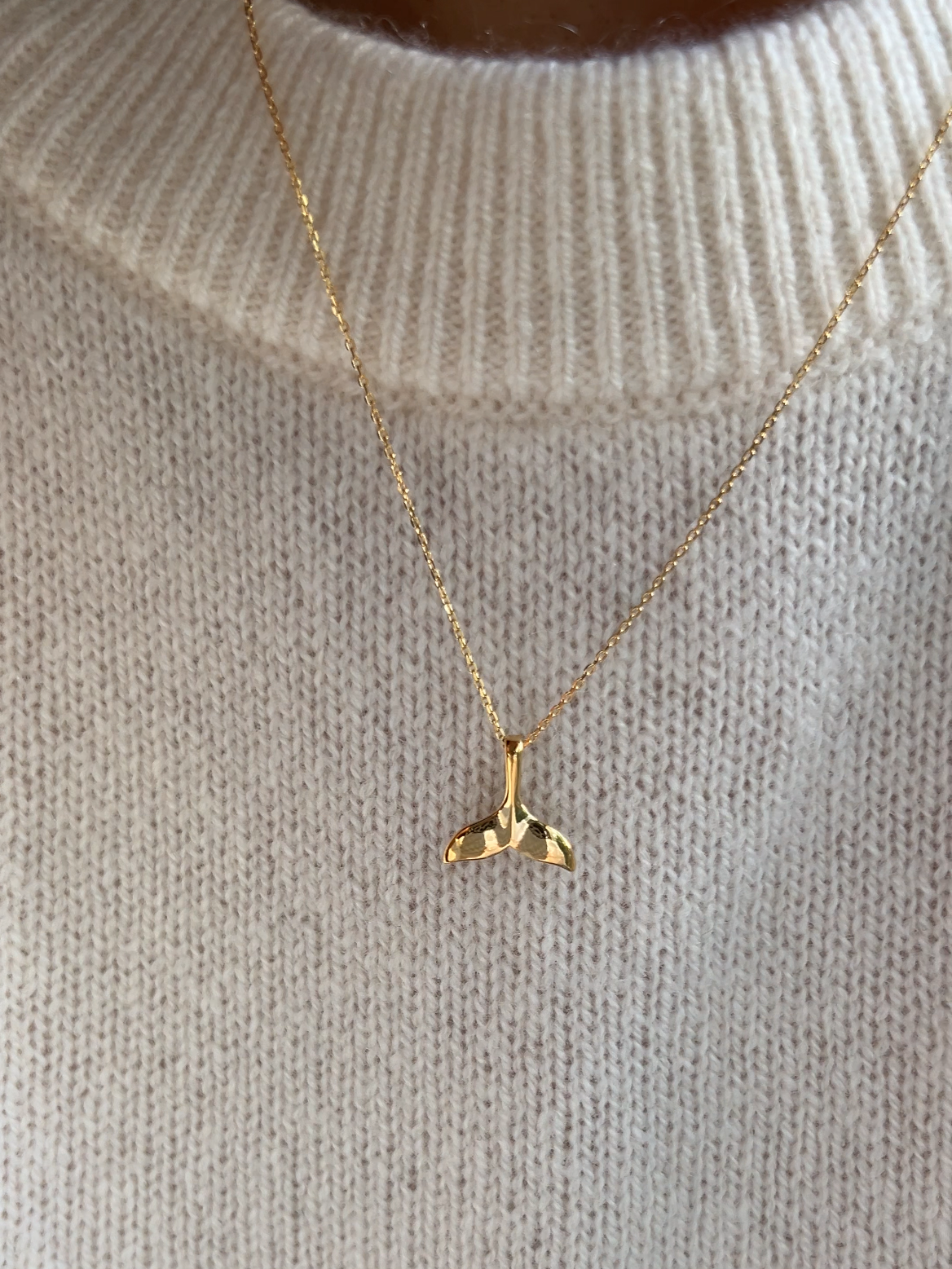 Whale Tail Charm 925 Silver Long Chain Necklace