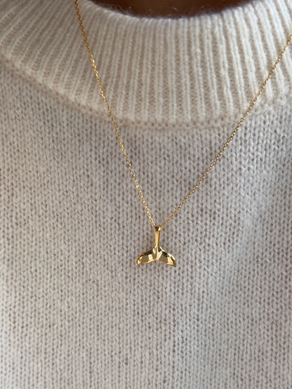 Whale Tail Charm 925 Silver Long Chain Necklace