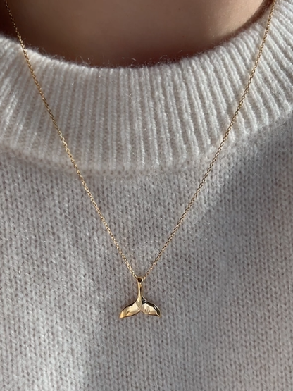 Whale Tail Charm 925 Silver Long Chain Necklace