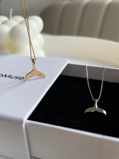 Whale Tail Charm 925 Silver Long Chain Necklace