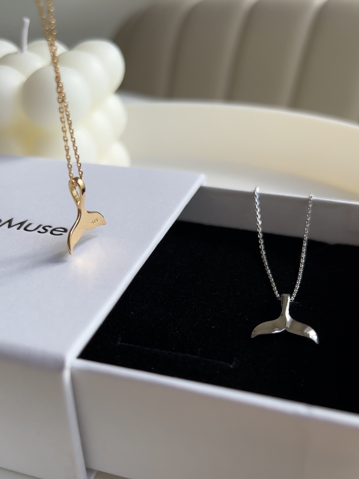 Whale Tail Charm 925 Silver Long Chain Necklace