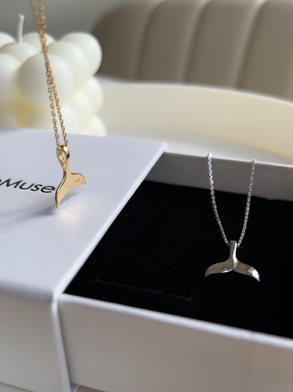 Whale Tail Charm 925 Silver Long Chain Necklace