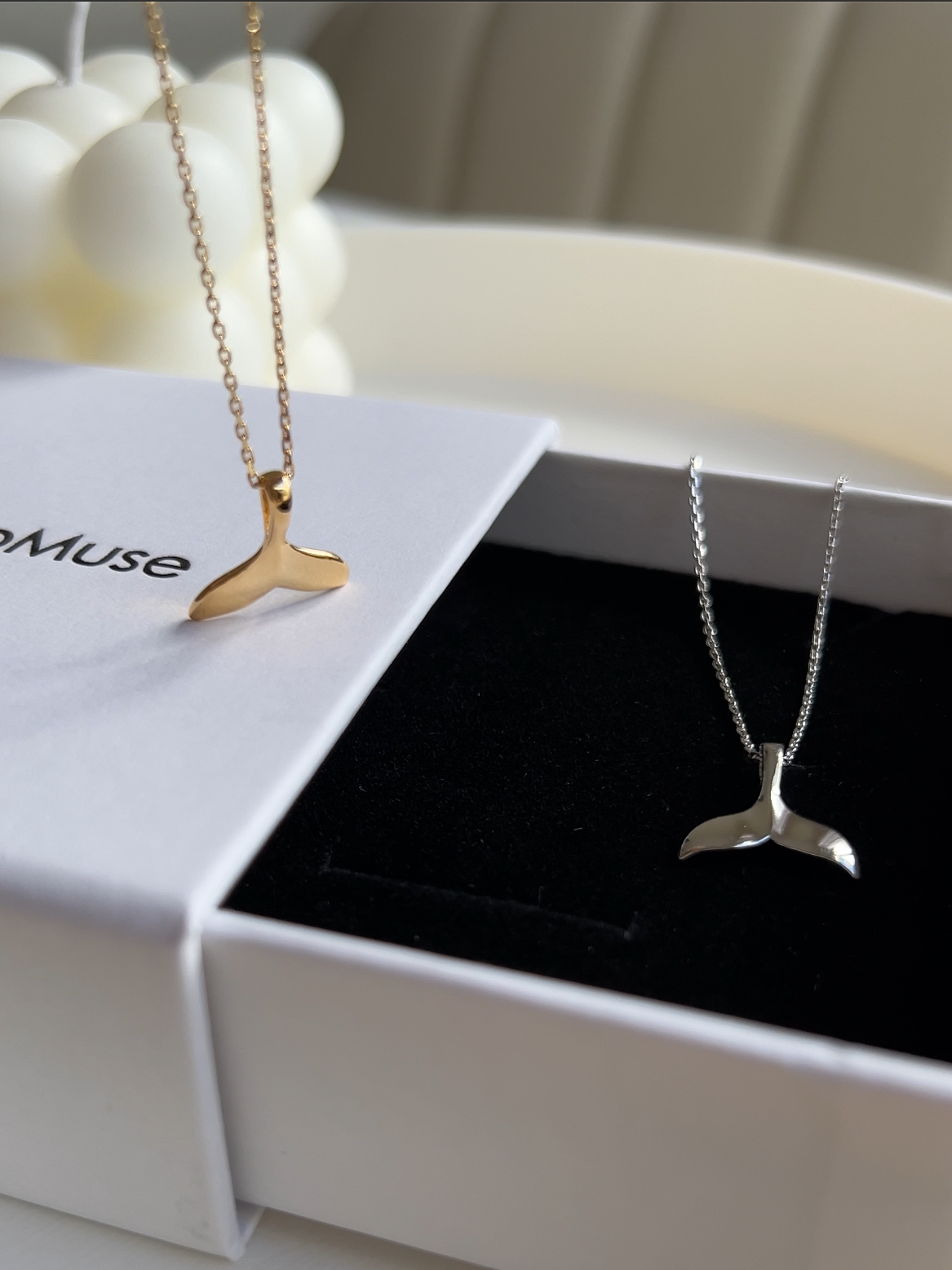 Whale Tail Charm 925 Silver Long Chain Necklace