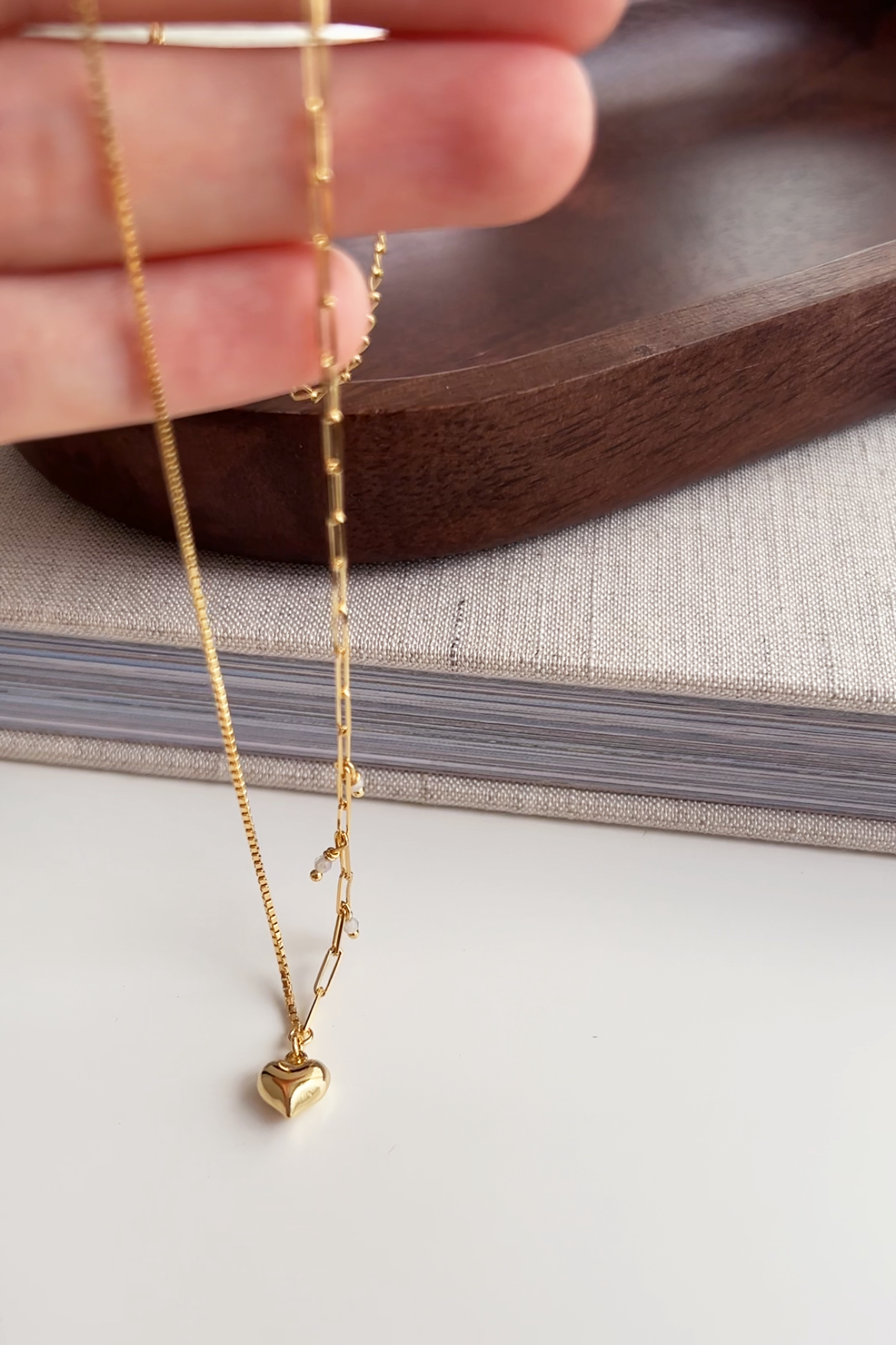 Half Box Chain Half Paperclip Chain Bold Heart Pendant Necklace