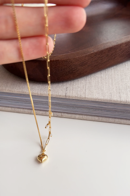 Half Box Chain Half Paperclip Chain Bold Heart Pendant Necklace