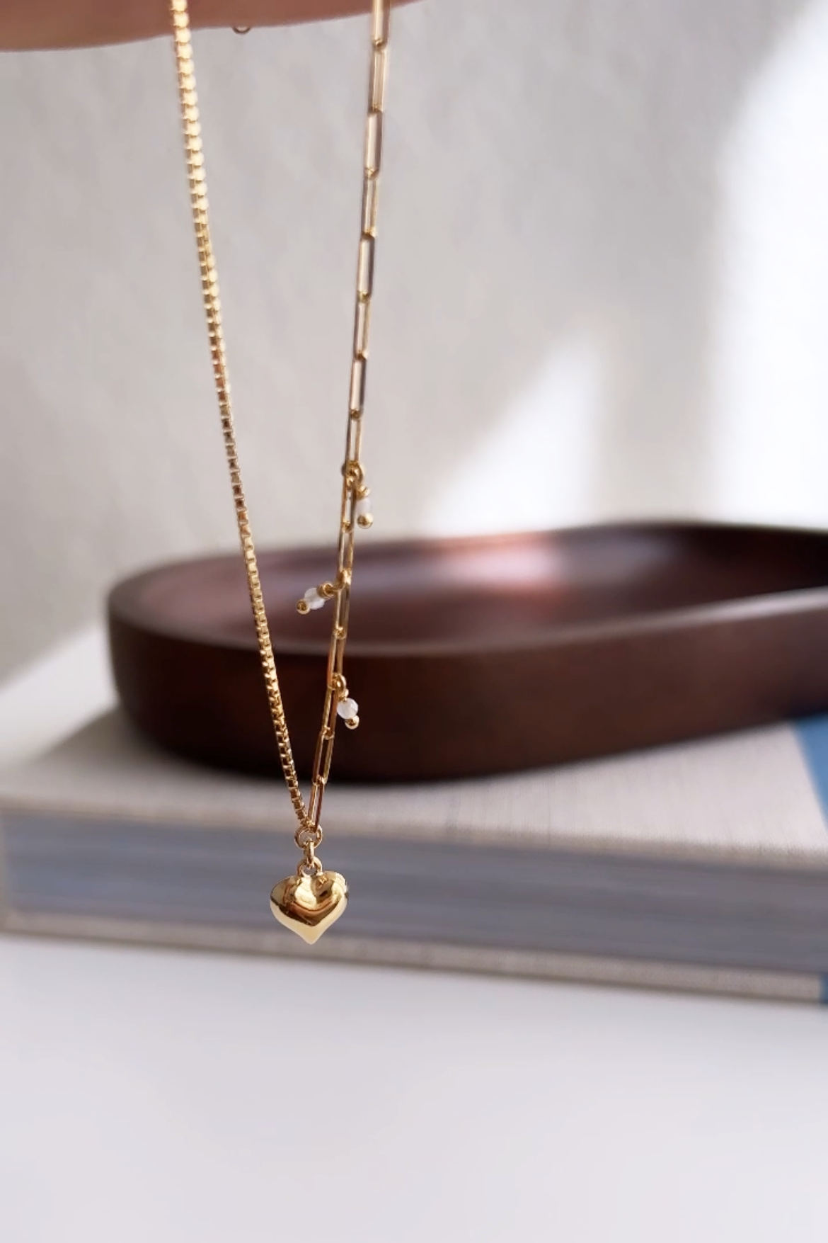 Half Box Chain Half Paperclip Chain Bold Heart Pendant Necklace