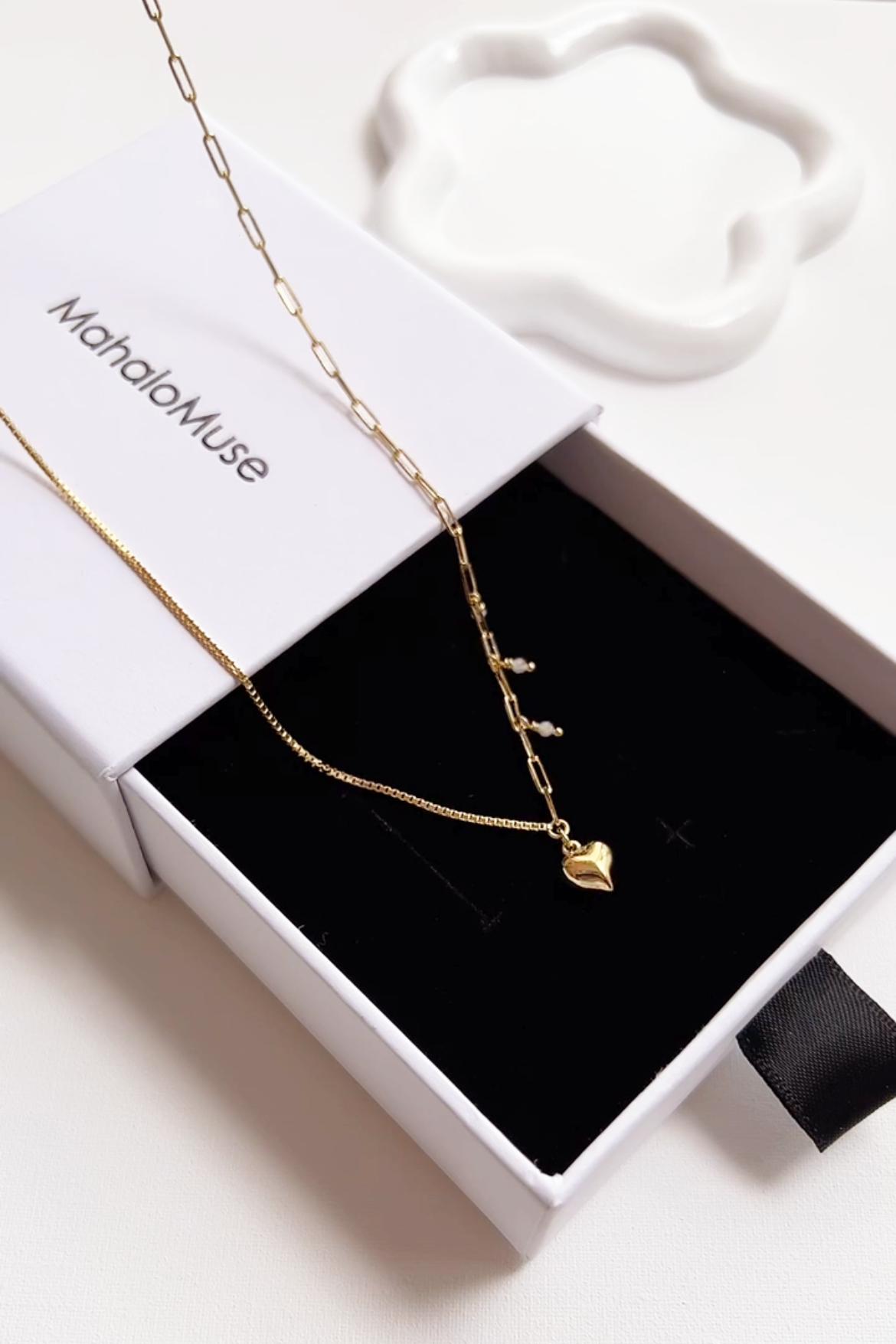 Half Box Chain Half Paperclip Chain Bold Heart Pendant Necklace
