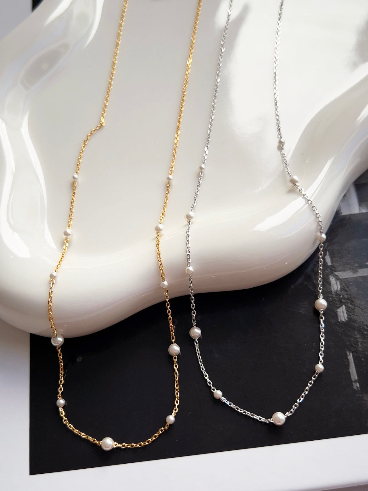 Freshwater Pearl Station Chain Necklace Mini
