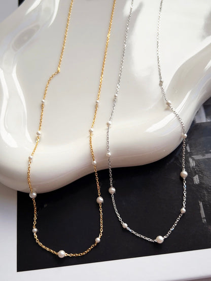 Freshwater Pearl Station Chain Necklace Mini