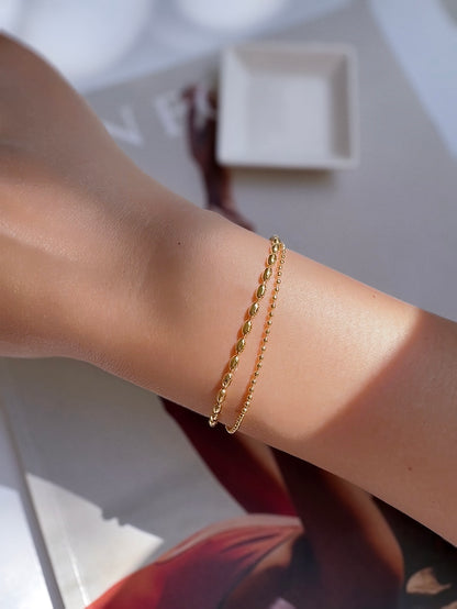 Oval Rice Bead Ball 2 Chain Set Bracelet