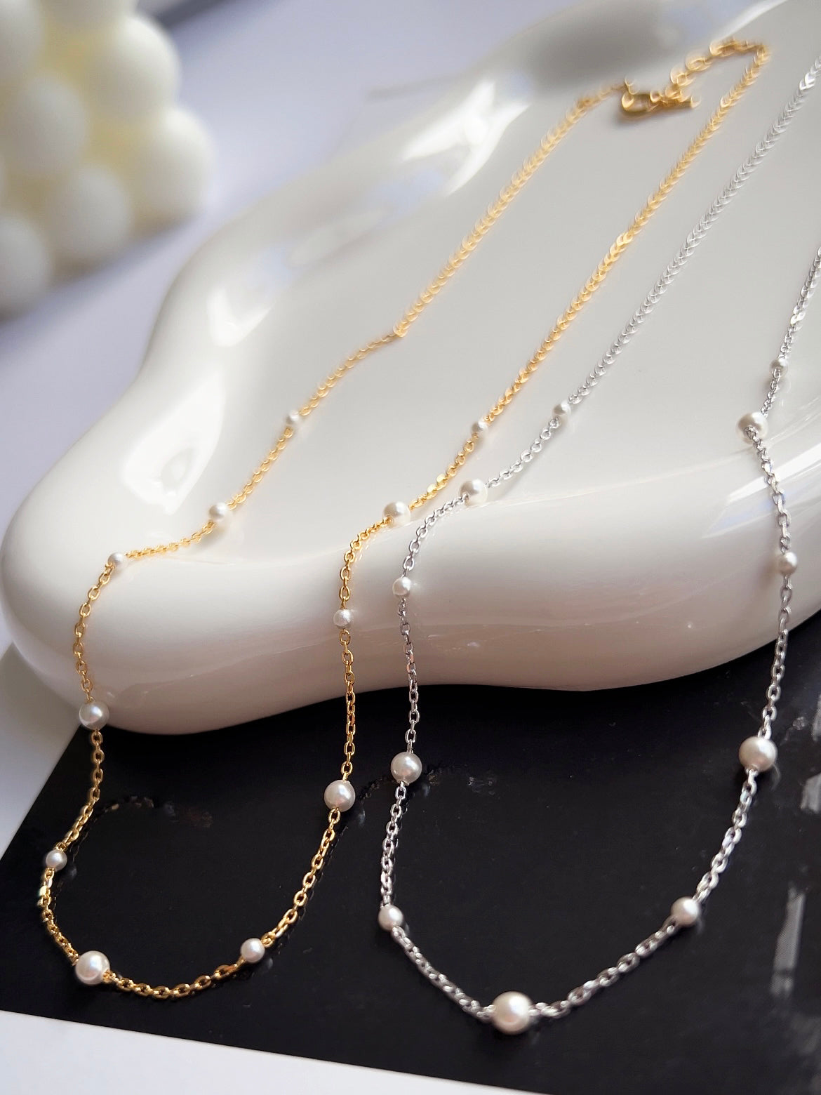 Freshwater Pearl Station Chain Necklace Mini