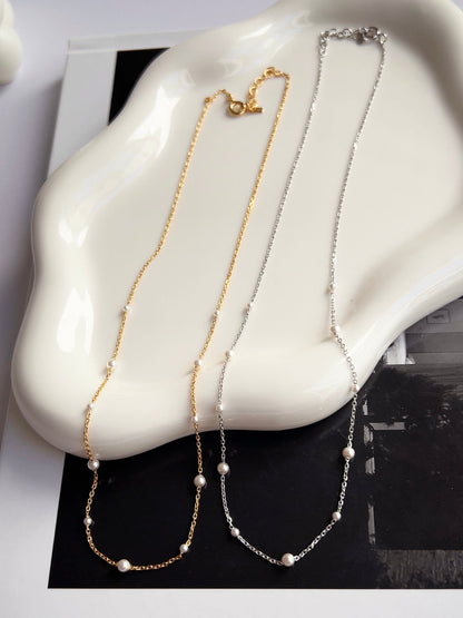Freshwater Pearl Station Chain Necklace Mini