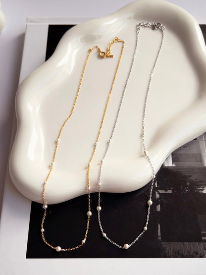 Freshwater Pearl Station Chain Necklace Mini