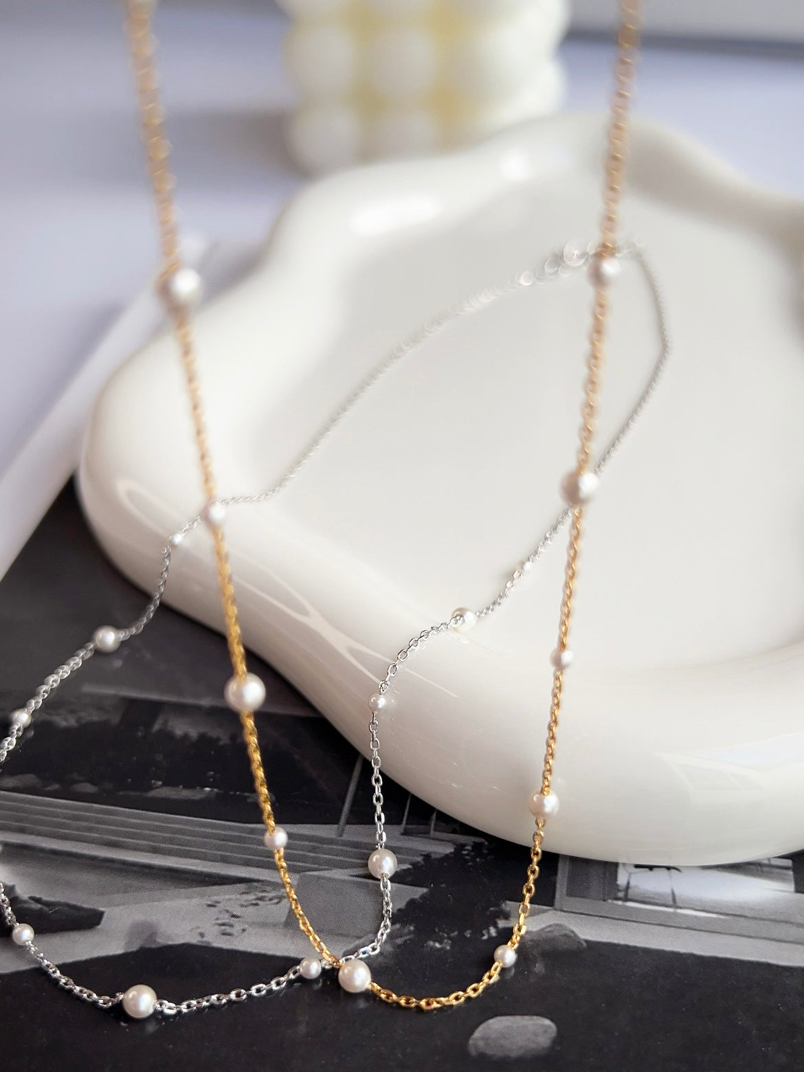 Freshwater Pearl Station Chain Necklace Mini