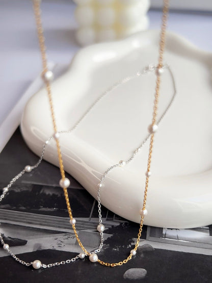 Freshwater Pearl Station Chain Necklace Mini