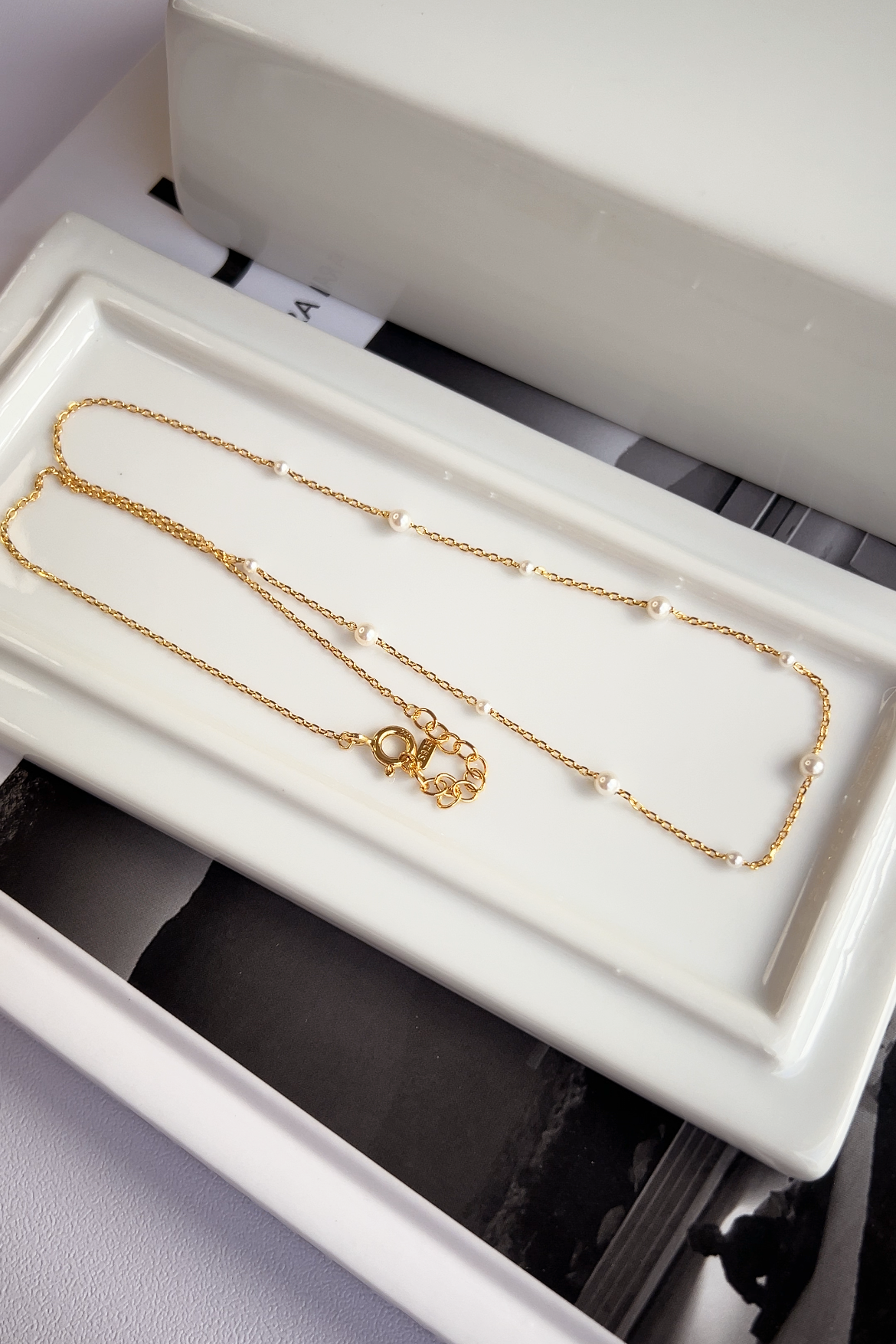 Freshwater Pearl Station Chain Necklace Mini