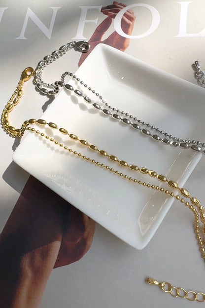 Oval Rice Bead Ball 2 Chain Set Bracelet