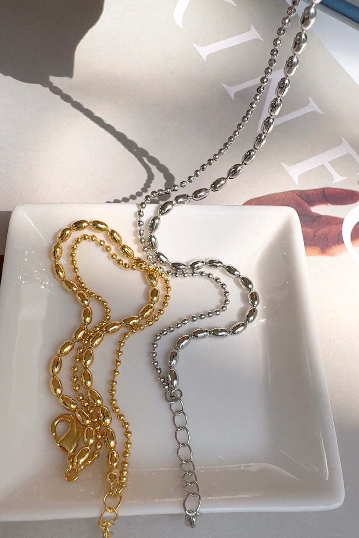 Oval Rice Bead Ball 2 Chain Set Bracelet