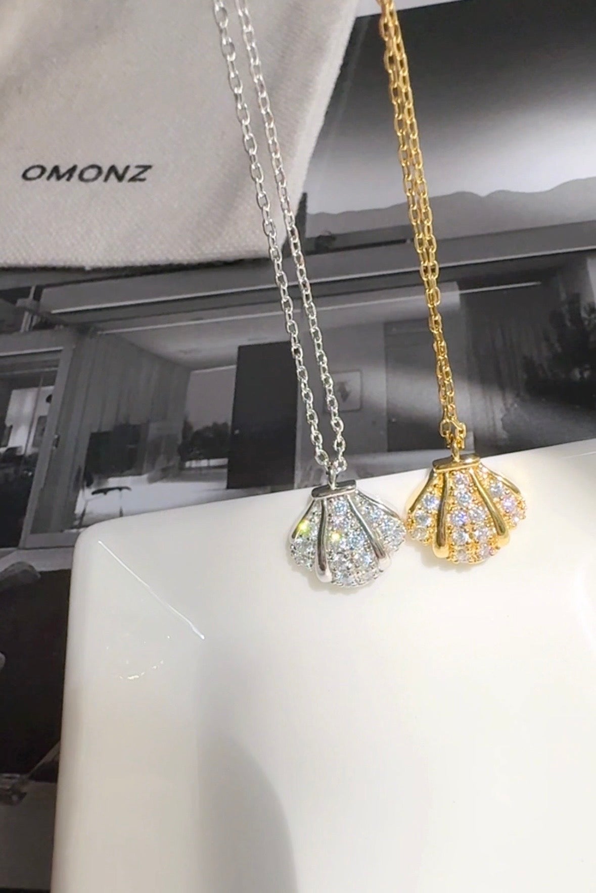Ocean Shell Cubic CZ Pendant Necklace
