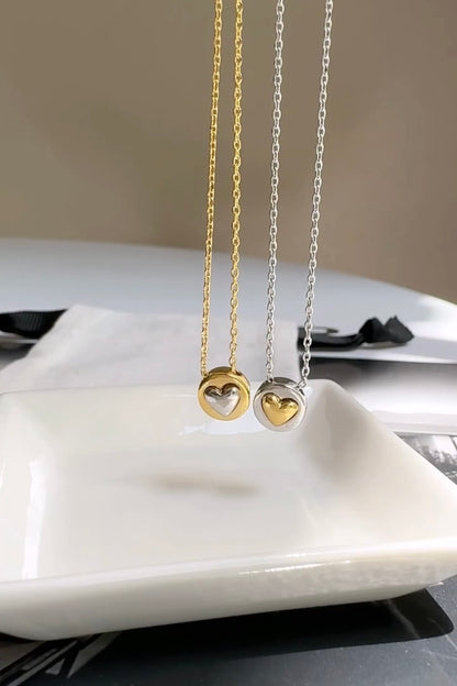 Two Tone Heart Tiny Disc Pendant Necklace
