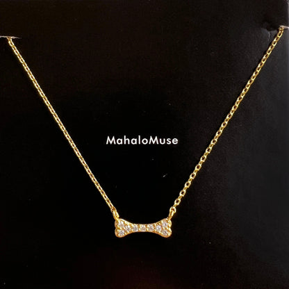 Mini Dog Bone Small Pendant All Cubic Zirconia Necklace