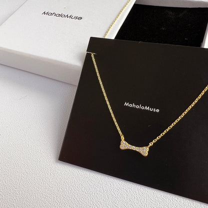 Mini Dog Bone Small Pendant All Cubic Zirconia Necklace