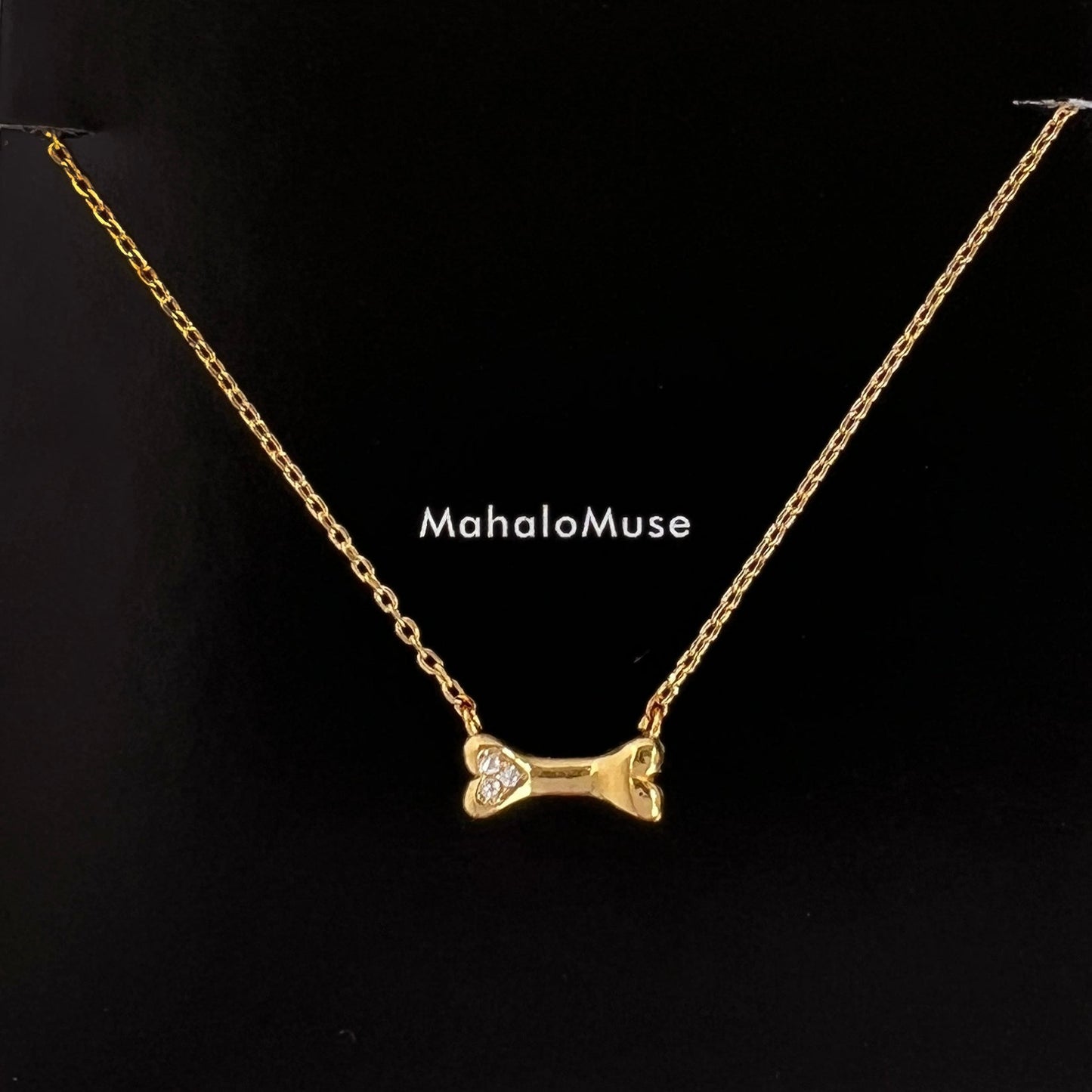 Mini Dog Bone Pendant Cubic Zirconia Necklace