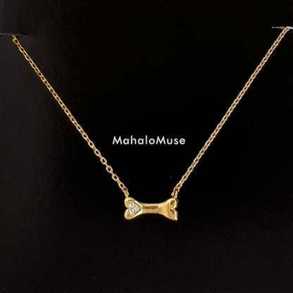 Mini Dog Bone Pendant Cubic Zirconia Necklace