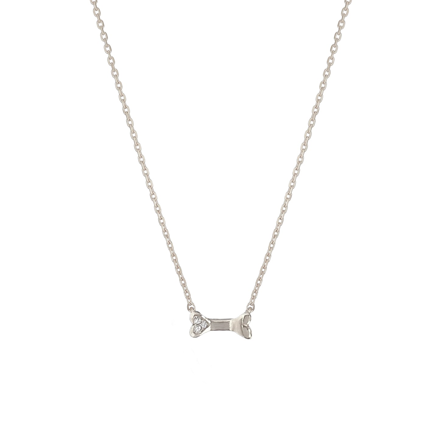 Mini Dog Bone Pendant Cubic Zirconia Necklace
