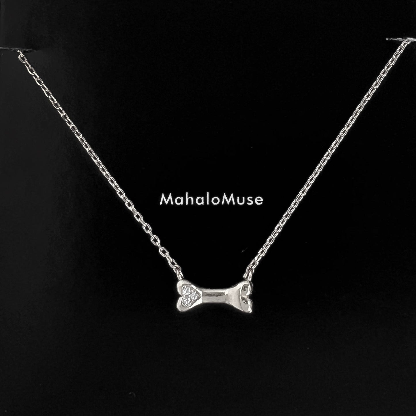 Mini Dog Bone Pendant Cubic Zirconia Necklace
