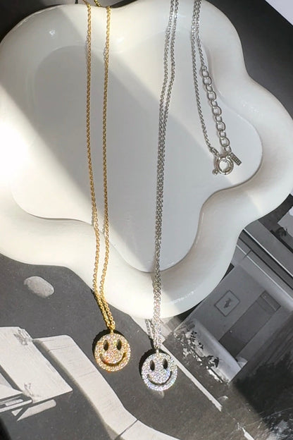 Smiley Face Cubic Zirconia Pace Necklace Solid 925 Silver