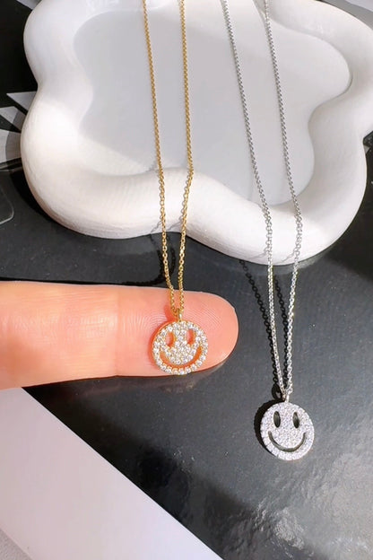 Smiley Face Cubic Zirconia Pace Necklace Solid 925 Silver