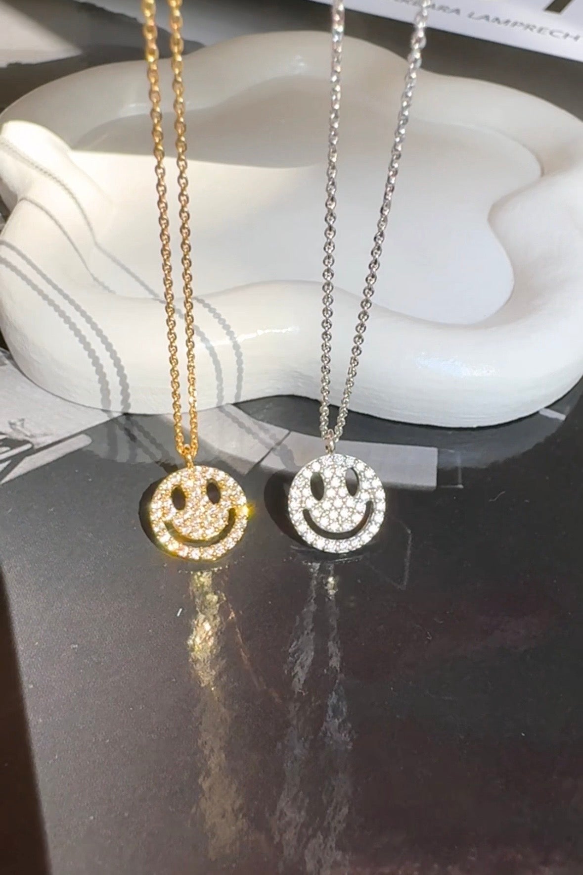Smiley Face Cubic Zirconia Pace Necklace Solid 925 Silver
