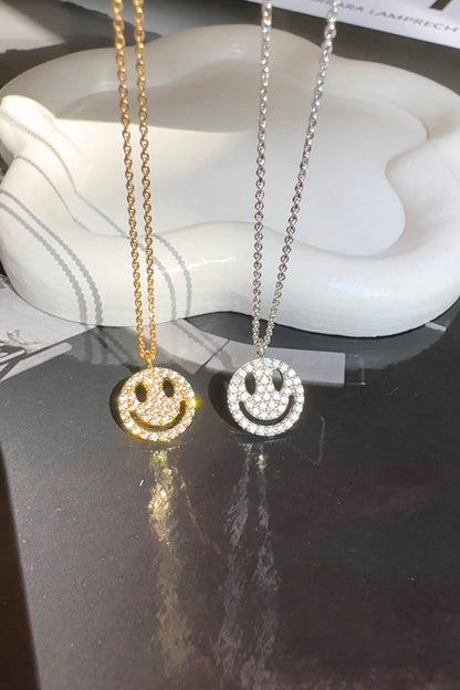 Smiley Face Cubic Zirconia Pace Necklace Solid 925 Silver