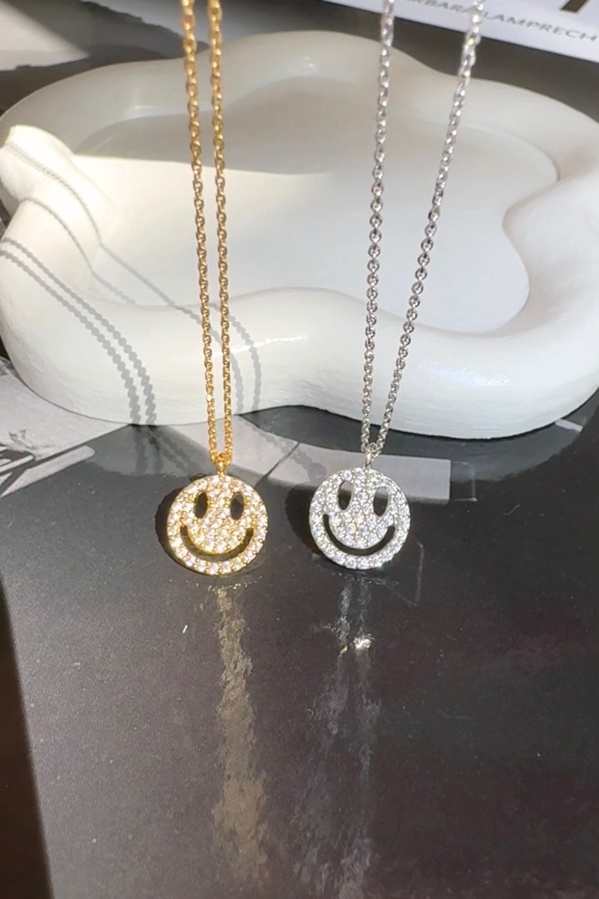 Smiley Face Cubic Zirconia Pace Necklace Solid 925 Silver