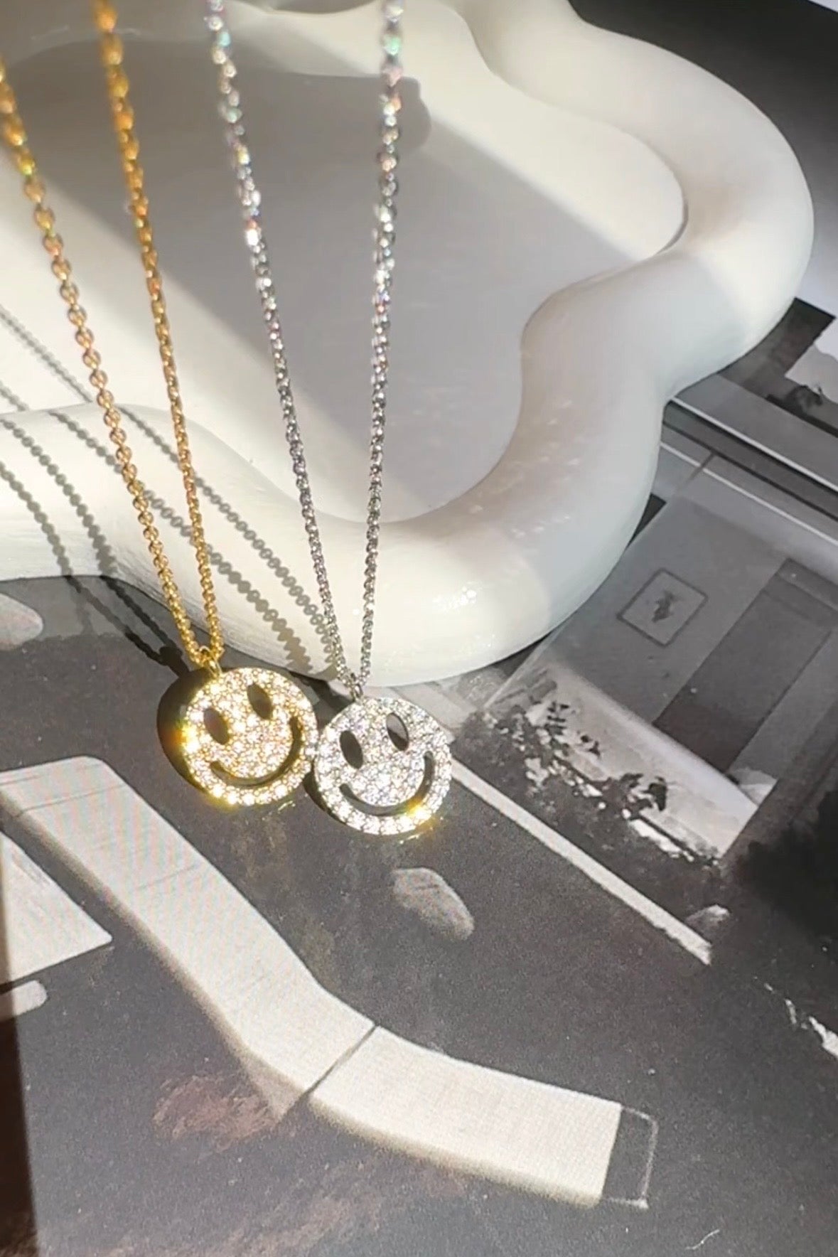 Smiley Face Cubic Zirconia Pace Necklace Solid 925 Silver