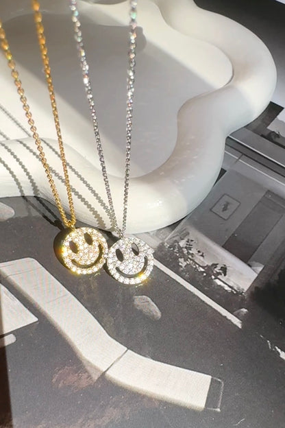 Smiley Face Cubic Zirconia Pace Necklace Solid 925 Silver