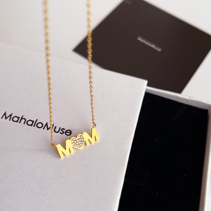 MOM Heart letter cz Pendant Necklace