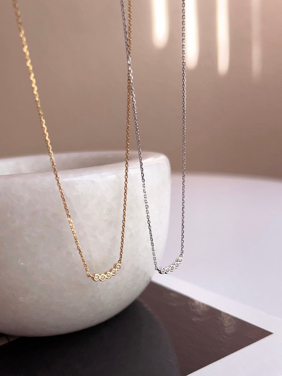 Five Tiny Bezel CZ Dot Charm Necklace