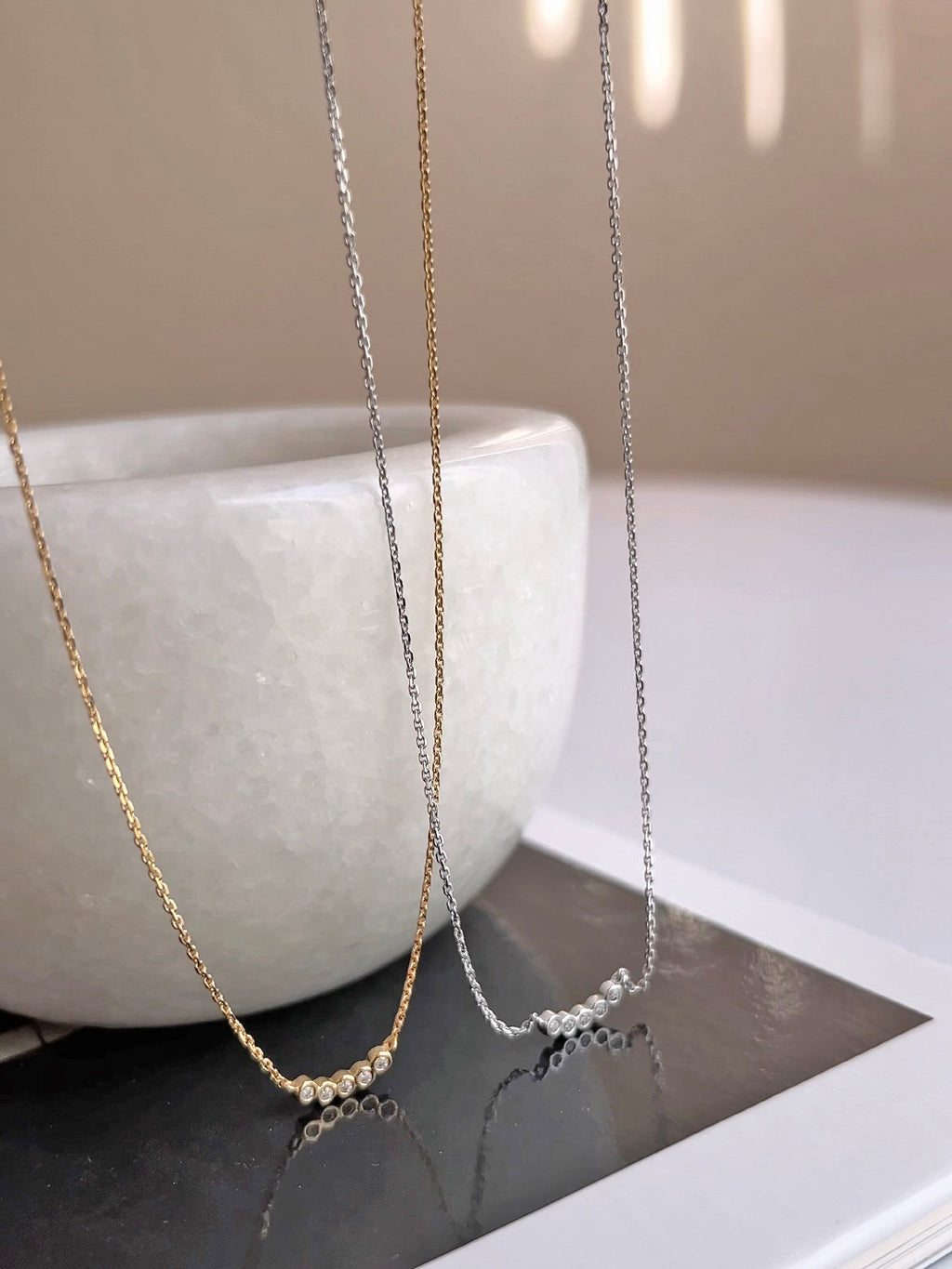 Five Tiny Bezel CZ Dot Charm Necklace