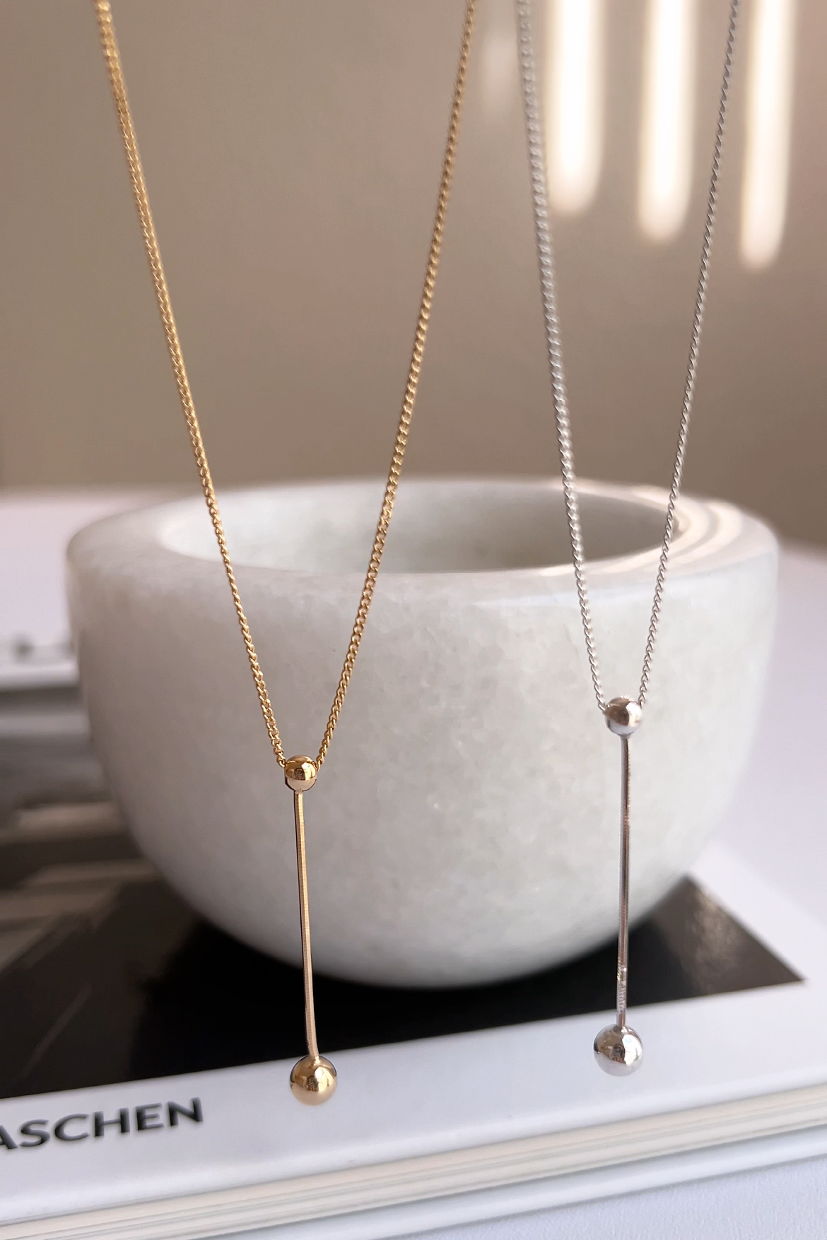 Lariat Y Tiny Ball Connected Necklace