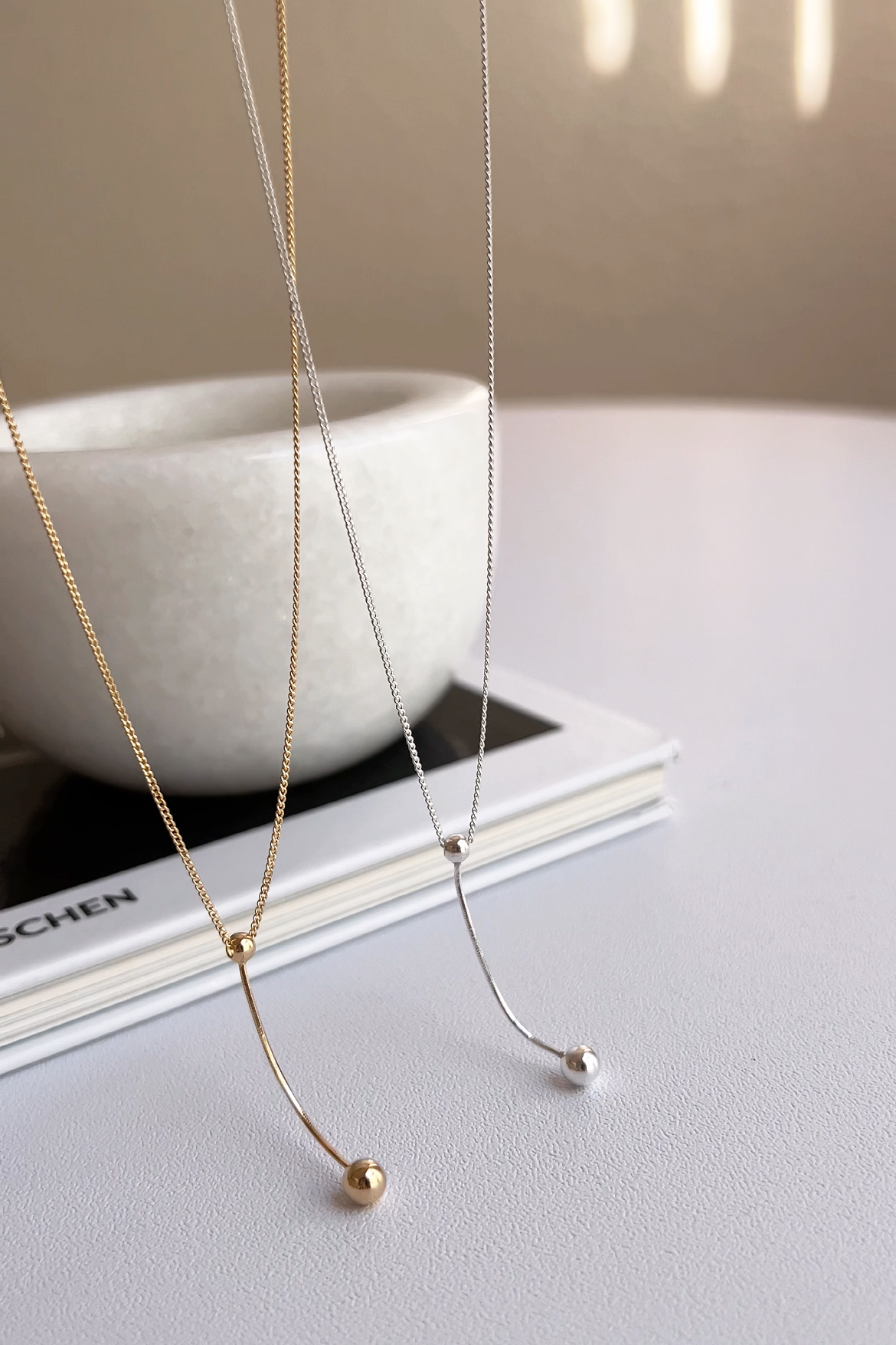 Lariat Y Tiny Ball Connected Necklace