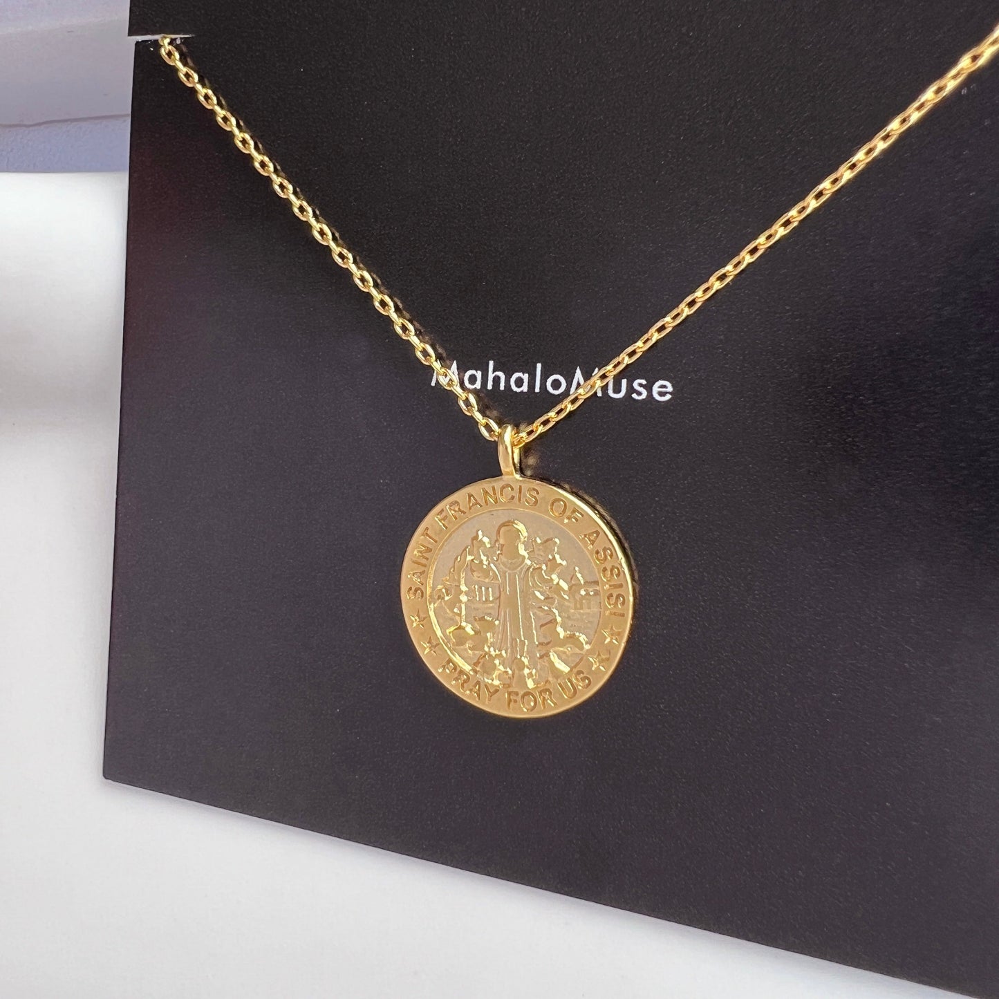Medallion Pray For Us St Francis Necklace