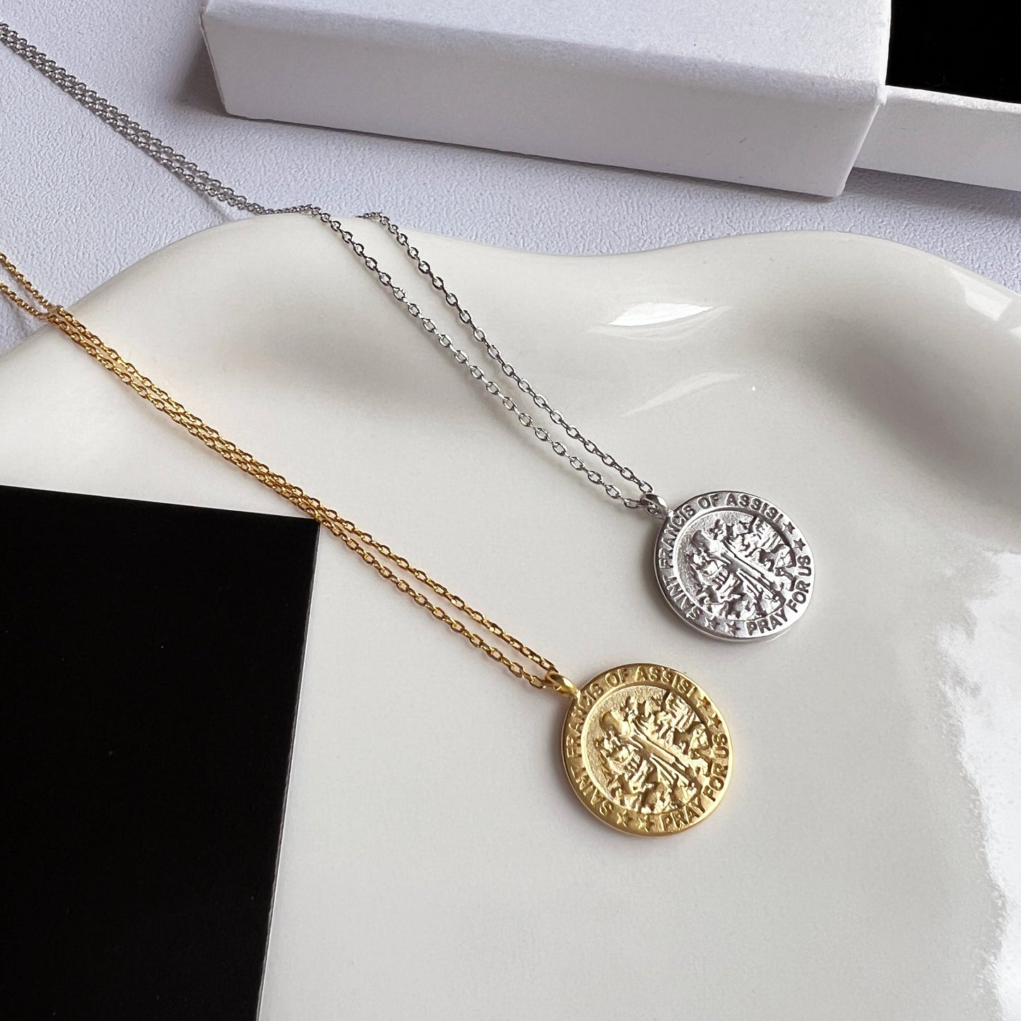 Medallion Pray For Us St Francis Necklace