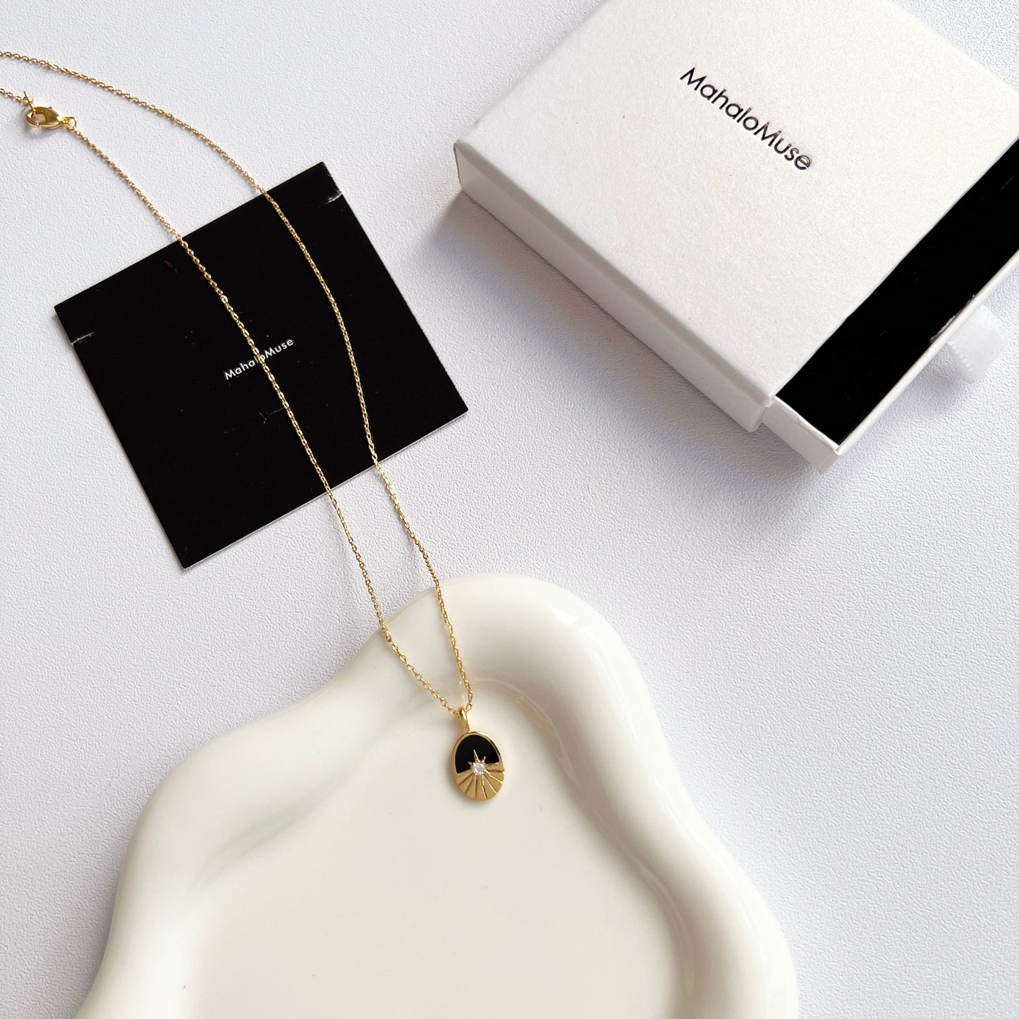 Oval Black CZ Enamel Pendant Necklace