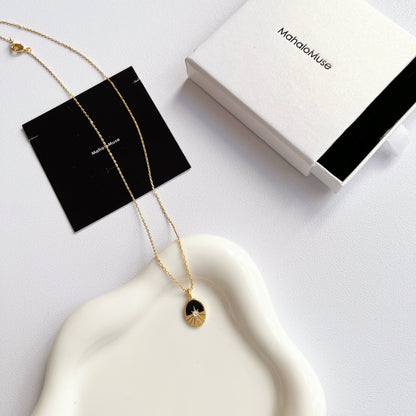 Oval Black CZ Enamel Pendant Necklace