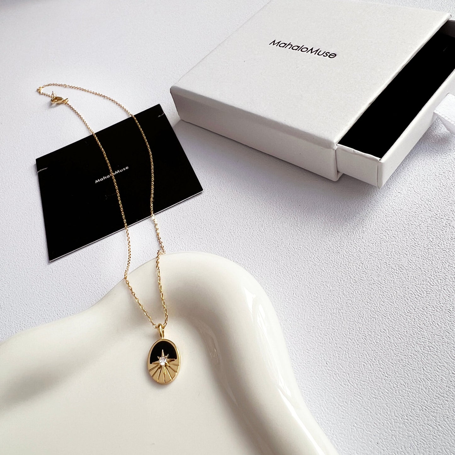 Oval Black CZ Enamel Pendant Necklace