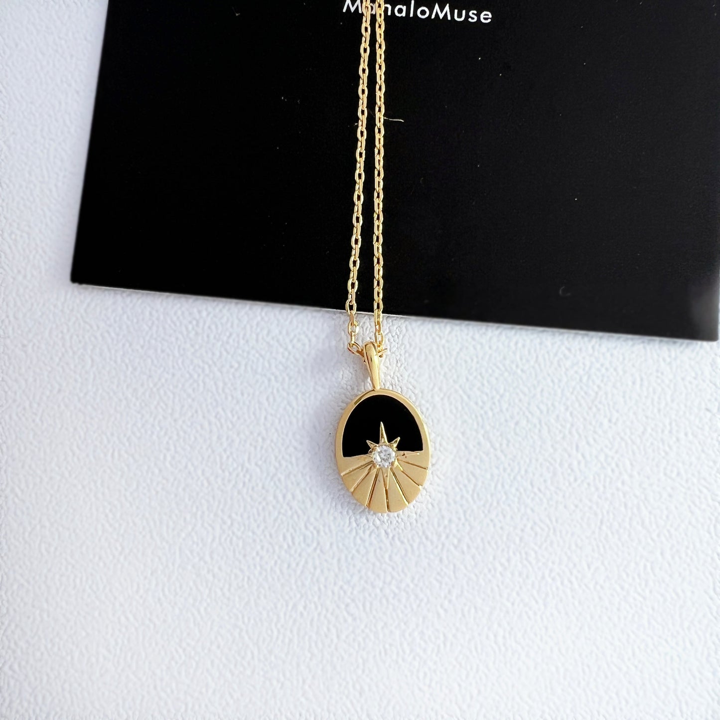 Oval Black CZ Enamel Pendant Necklace
