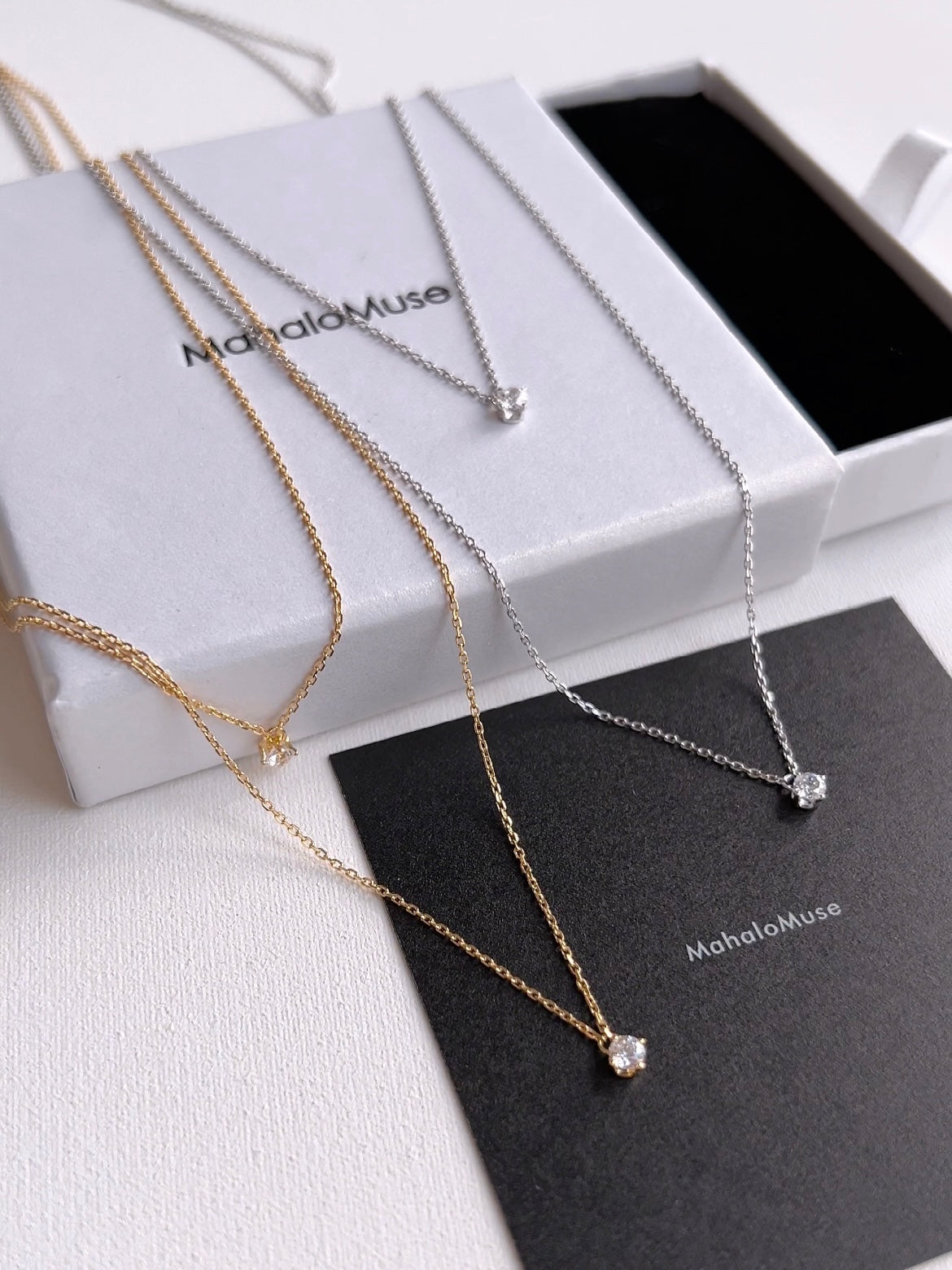 2 Chain Layered Set CZ Charm 925 Necklace